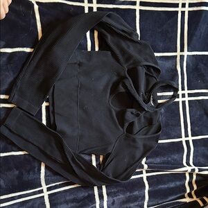 Garage Black Ribbed Cutout Long Sleeve Crop Top